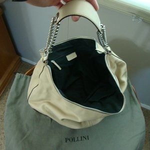 Pollini Cream Leather Structured Crescent Hobo Bag
